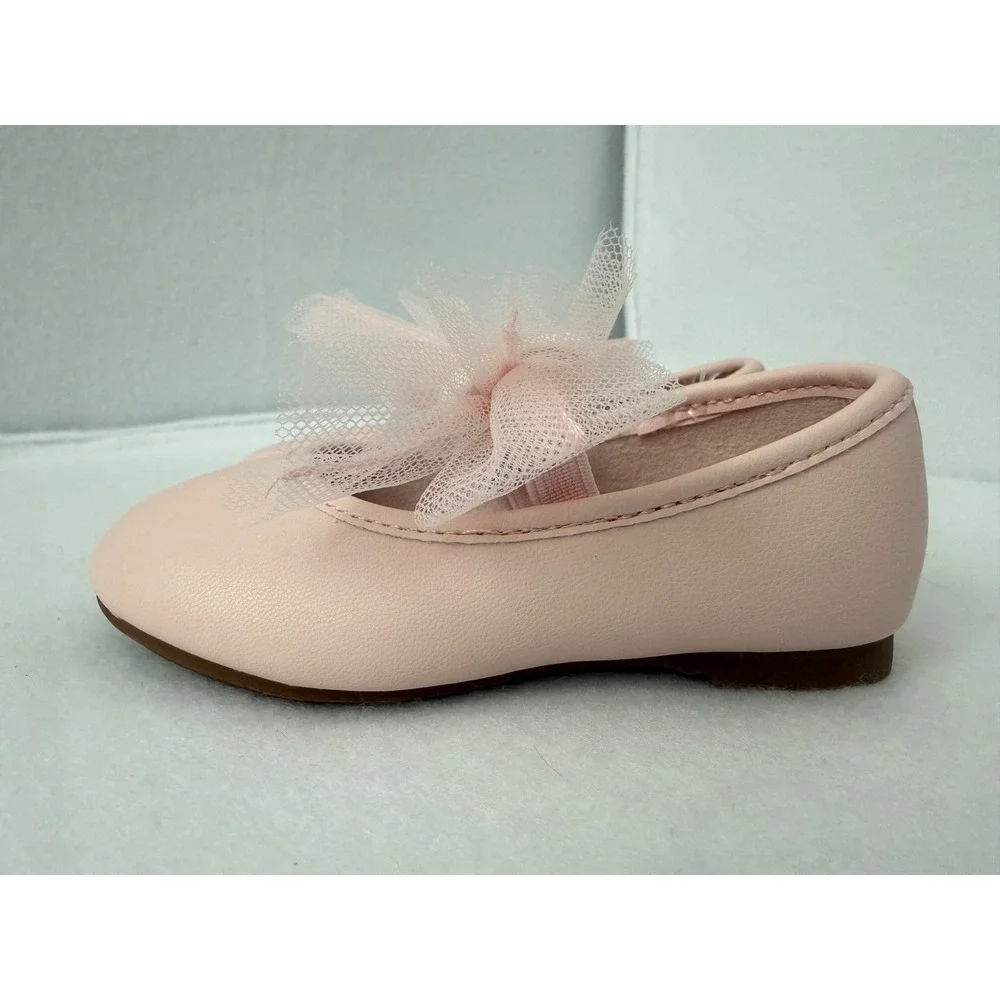 Jumping‎ Beans Toddler Girls Pink Ballet Flats Tulle Bow Memory Foam Size 5 NEW